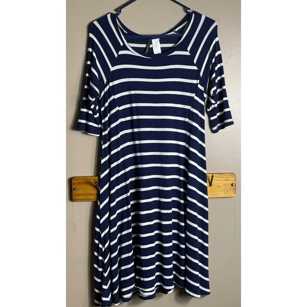 New Directions Dress Blue Stripe Knit Jersey Swing Trapeze Comfort Womens S - Picture 10 of 10